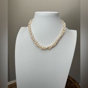 Vintage Rice Pearl Multistrand Necklace With Silver Tone Clasp